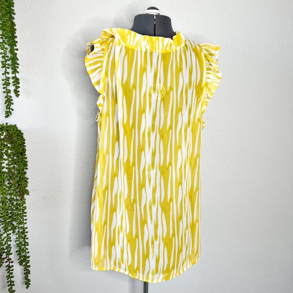 Bobeau Yellow White Animal Print Ruffle Tie Neck Blouse Women's Size X-Large XL - Picture 4 of 9